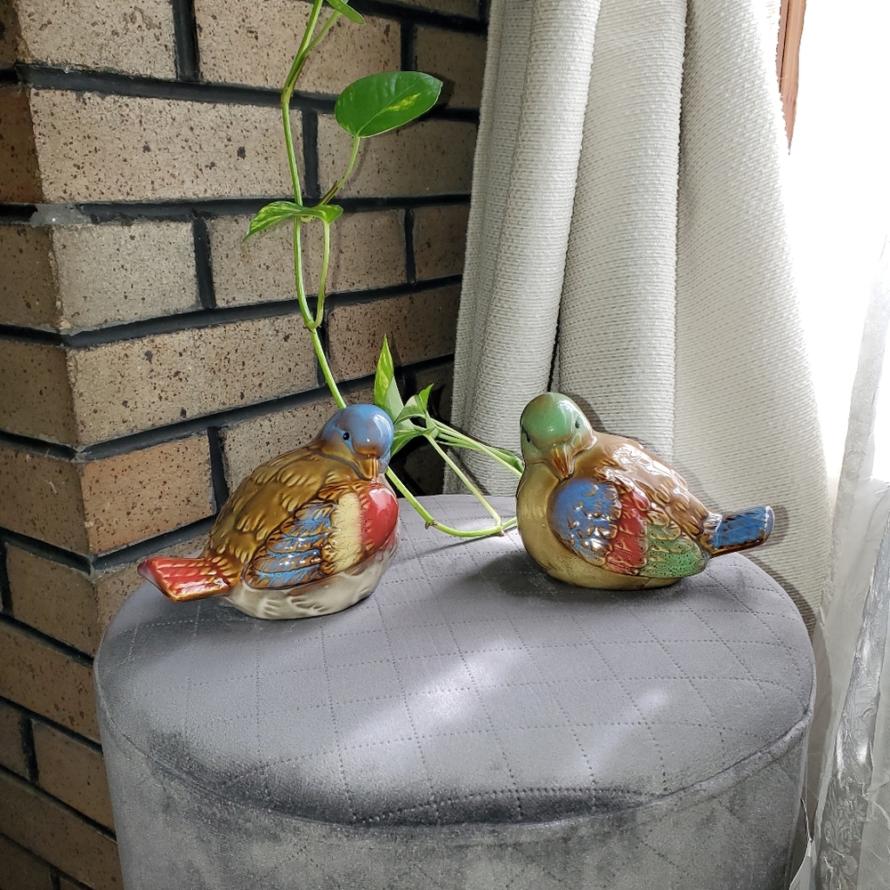 Colorful Glazed Ceramic Birds Set Of 2 - Picture 9 of 9
